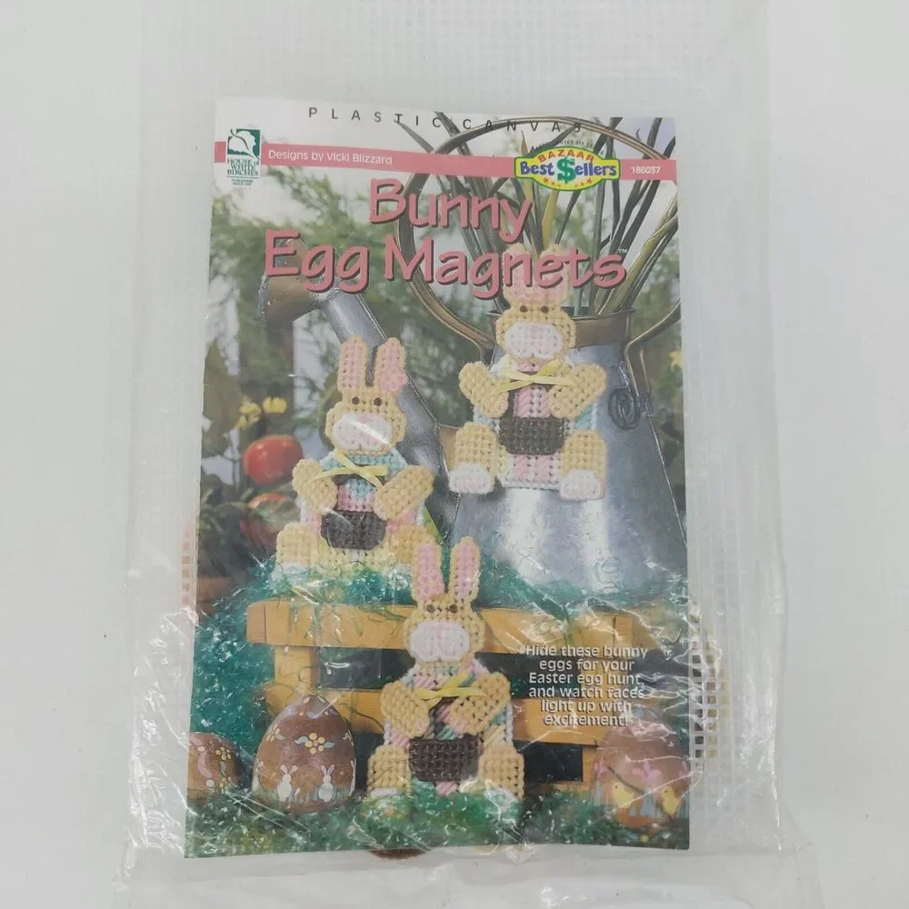 Bunny Egg Cross Stitch Magnets Easter Plastic Canvas Kit by House White